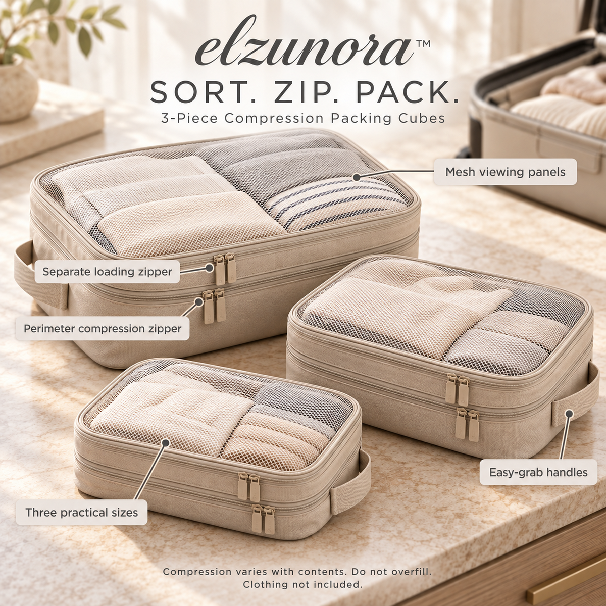 ππππππππβ’ Compression Packing Cubes, 3-Piece Suitcase Organizer Set