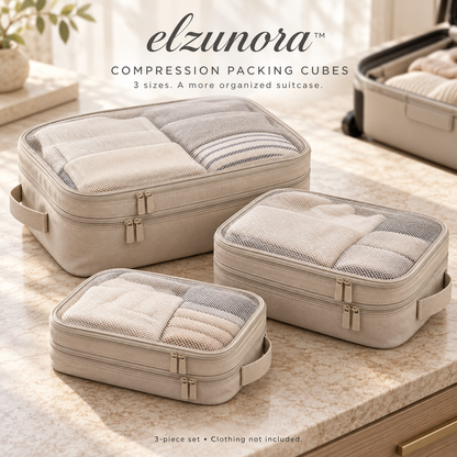 𝒆𝒍𝒛𝒖𝒏𝒐𝒓𝒂™ Compression Packing Cubes, 3-Piece Suitcase Organizer Set