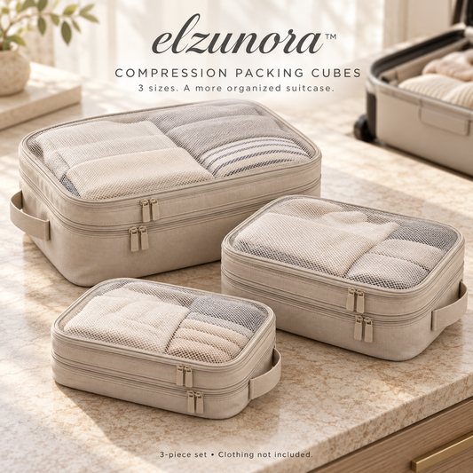 𝒆𝒍𝒛𝒖𝒏𝒐𝒓𝒂™ Compression Packing Cubes, 3-Piece Suitcase Organizer Set