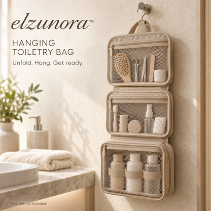 𝒆𝒍𝒛𝒖𝒏𝒐𝒓𝒂™ Hanging Toiletry Bag, Fold-Out Travel Bathroom Organizer
