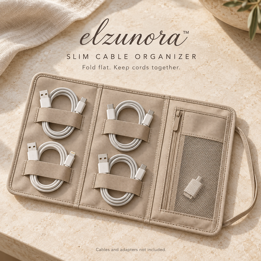 𝒆𝒍𝒛𝒖𝒏𝒐𝒓𝒂™ Slim Cable Organizer Roll, Foldable Travel Cord Storage Pouch