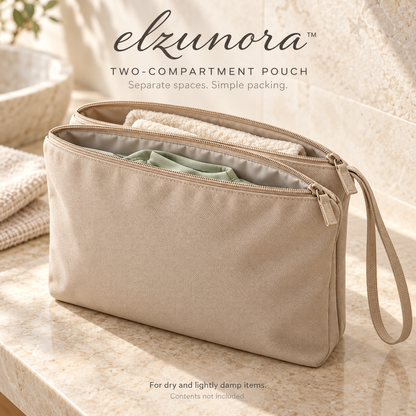 𝒆𝒍𝒛𝒖𝒏𝒐𝒓𝒂™ Two-Compartment Travel Pouch, Separate Storage for Dry and Damp Items