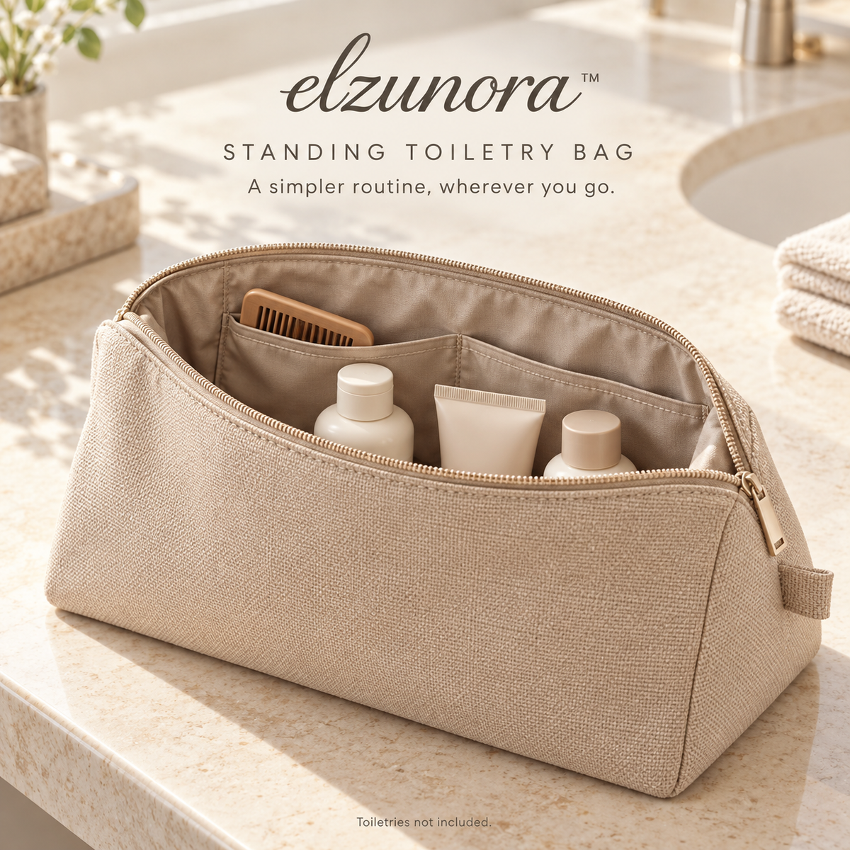 𝒆𝒍𝒛𝒖𝒏𝒐𝒓𝒂™ Standing Toiletry Bag, Wide-Opening Travel Dopp Kit