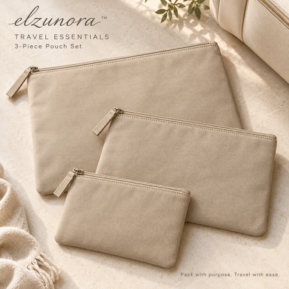 𝒆𝒍𝒛𝒖𝒏𝒐𝒓𝒂™ Travel Essentials Pouch Set, 3 Nesting Zipper Organizer Bags
