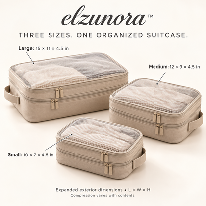𝒆𝒍𝒛𝒖𝒏𝒐𝒓𝒂™ Compression Packing Cubes, 3-Piece Suitcase Organizer Set