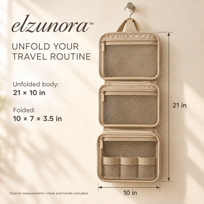 𝒆𝒍𝒛𝒖𝒏𝒐𝒓𝒂™ Hanging Toiletry Bag, Fold-Out Travel Bathroom Organizer