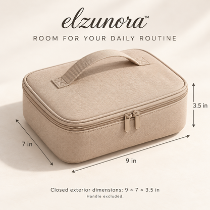 𝒆𝒍𝒛𝒖𝒏𝒐𝒓𝒂™ Makeup Organizer Bag, Lay-Flat Travel Cosmetic Case with Dividers