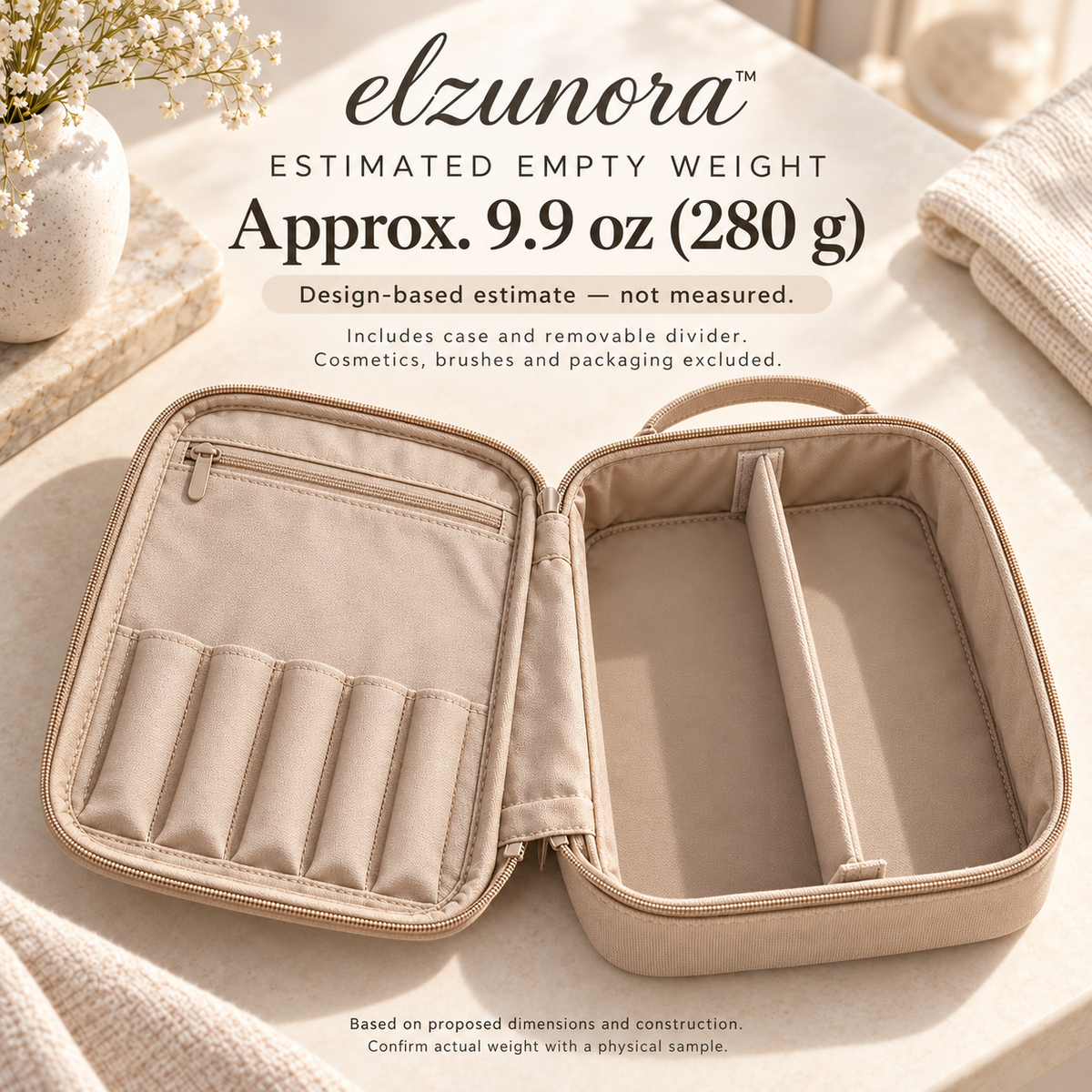 𝒆𝒍𝒛𝒖𝒏𝒐𝒓𝒂™ Makeup Organizer Bag, Lay-Flat Travel Cosmetic Case with Dividers