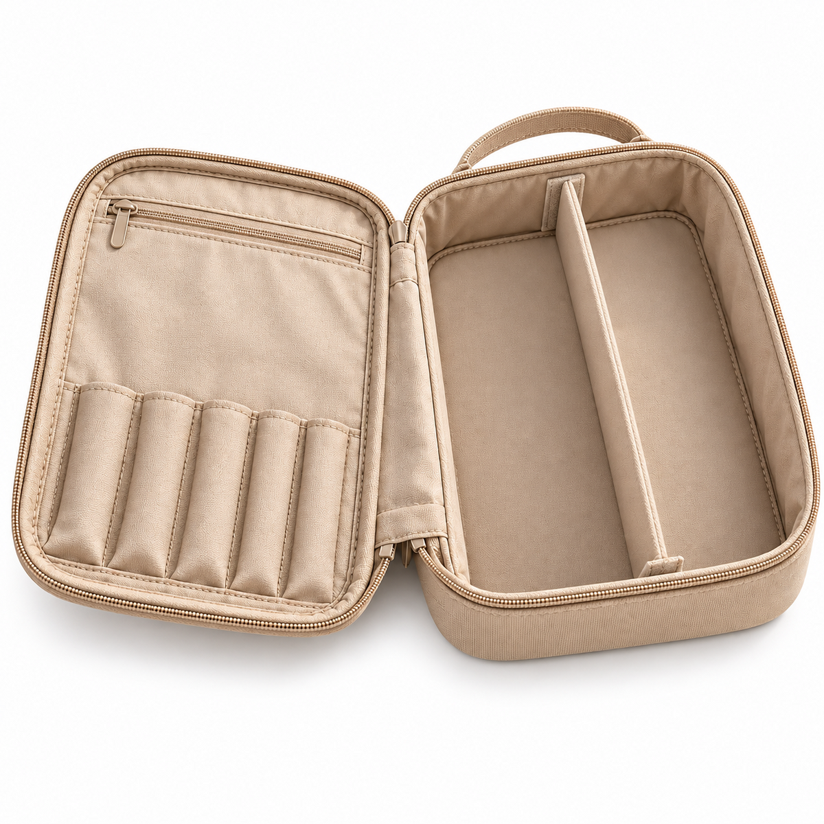 𝒆𝒍𝒛𝒖𝒏𝒐𝒓𝒂™ Makeup Organizer Bag, Lay-Flat Travel Cosmetic Case with Dividers