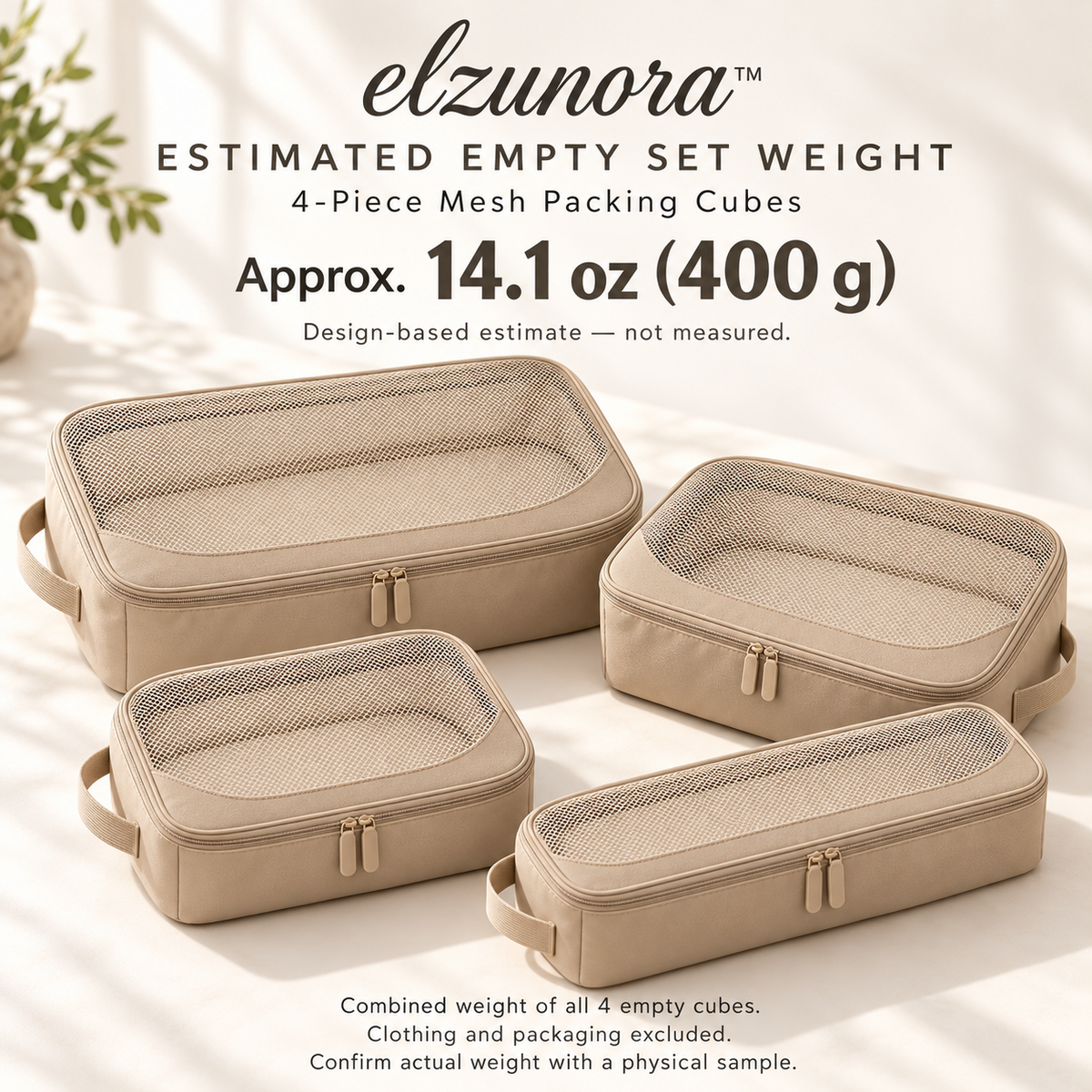 𝒆𝒍𝒛𝒖𝒏𝒐𝒓𝒂™ Mesh Packing Cubes, 4-Piece Travel Luggage Organizer Set