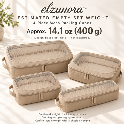 𝒆𝒍𝒛𝒖𝒏𝒐𝒓𝒂™ Mesh Packing Cubes, 4-Piece Travel Luggage Organizer Set