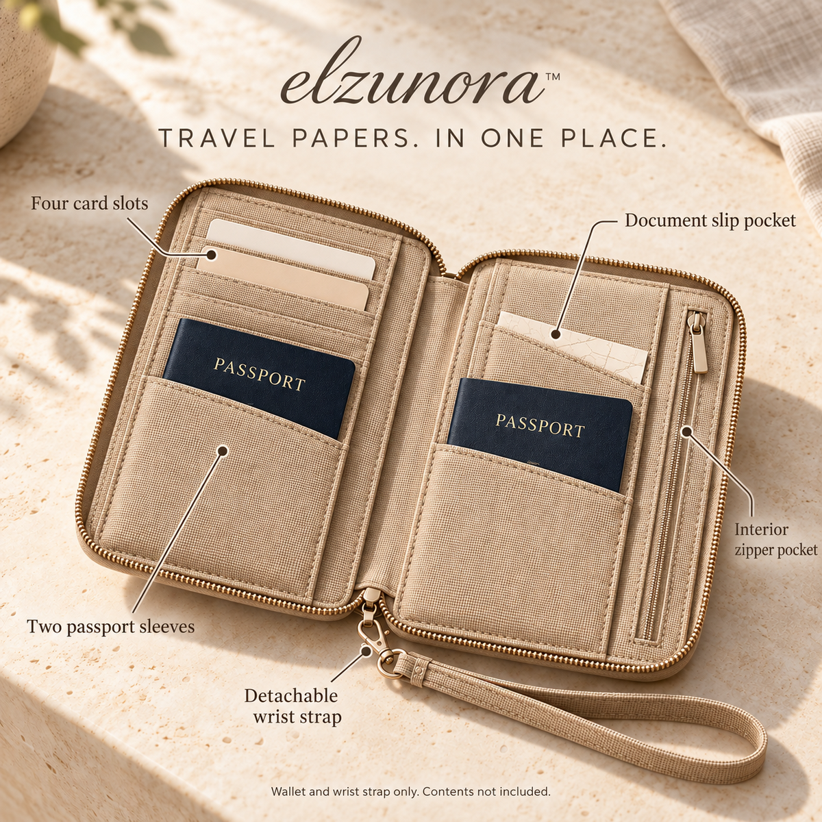 𝒆𝒍𝒛𝒖𝒏𝒐𝒓𝒂™ Passport Wallet, Zippered Travel Document and Card Organizer