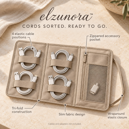 𝒆𝒍𝒛𝒖𝒏𝒐𝒓𝒂™ Slim Cable Organizer Roll, Foldable Travel Cord Storage Pouch