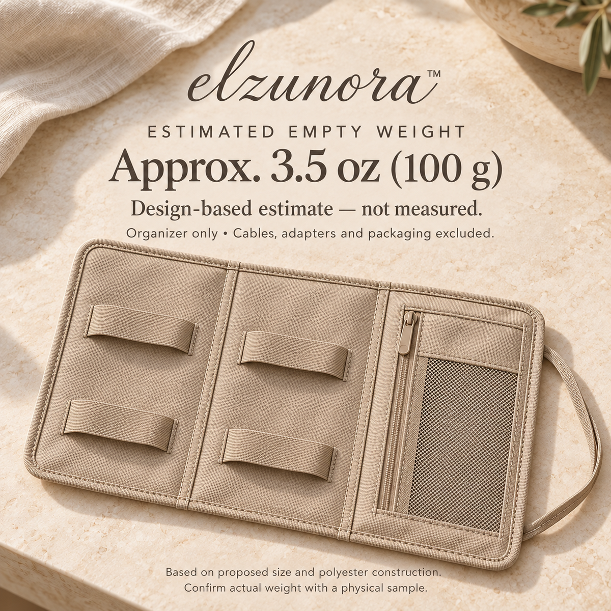 𝒆𝒍𝒛𝒖𝒏𝒐𝒓𝒂™ Slim Cable Organizer Roll, Foldable Travel Cord Storage Pouch