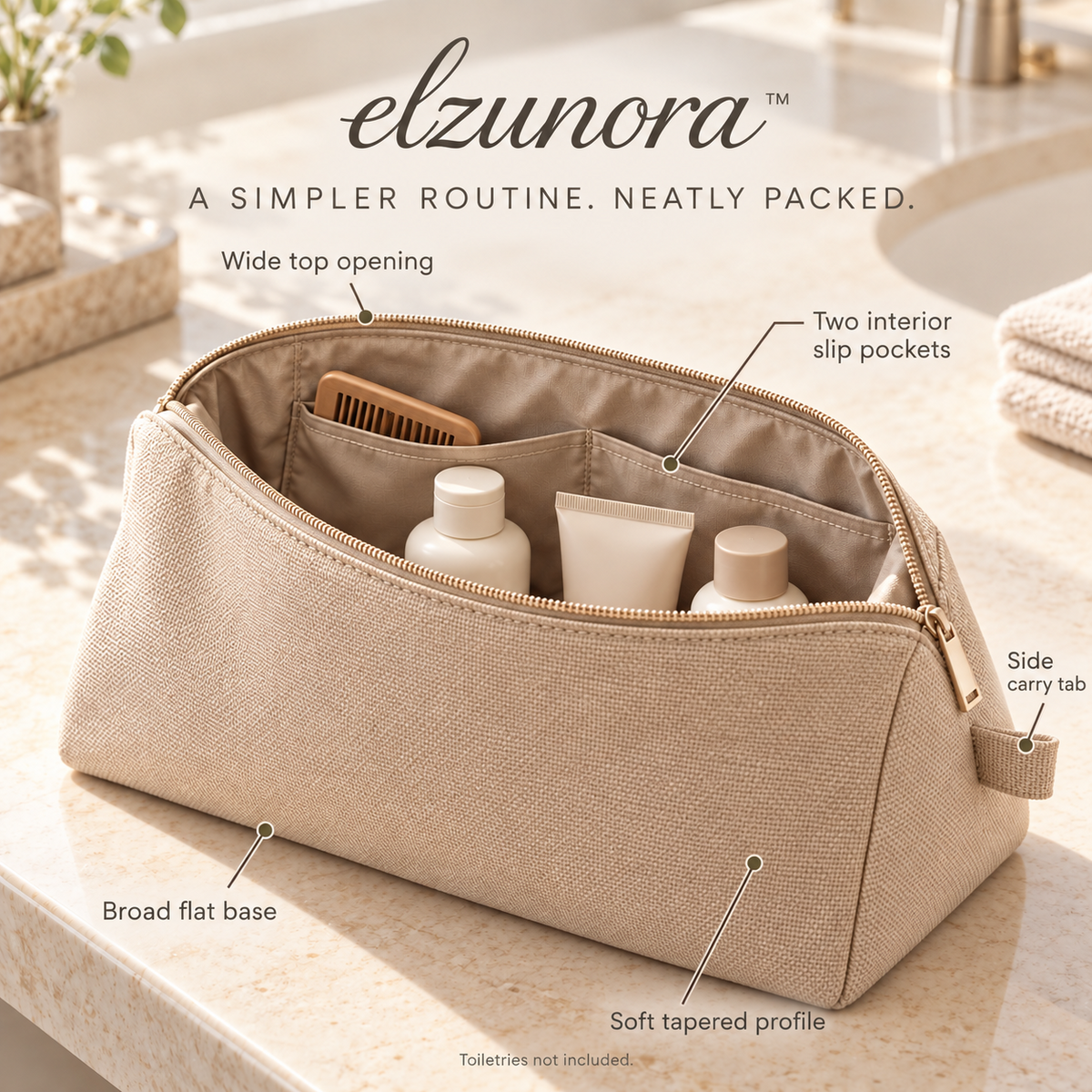 𝒆𝒍𝒛𝒖𝒏𝒐𝒓𝒂™ Standing Toiletry Bag, Wide-Opening Travel Dopp Kit