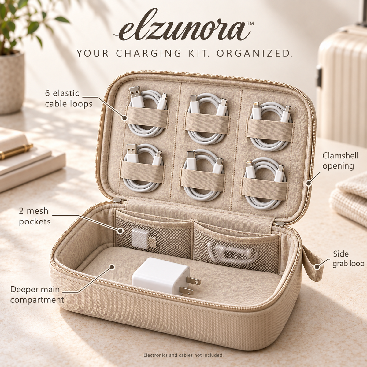 𝒆𝒍𝒛𝒖𝒏𝒐𝒓𝒂™ Tech Organizer Case, Travel Cable and Charger Storage Bag