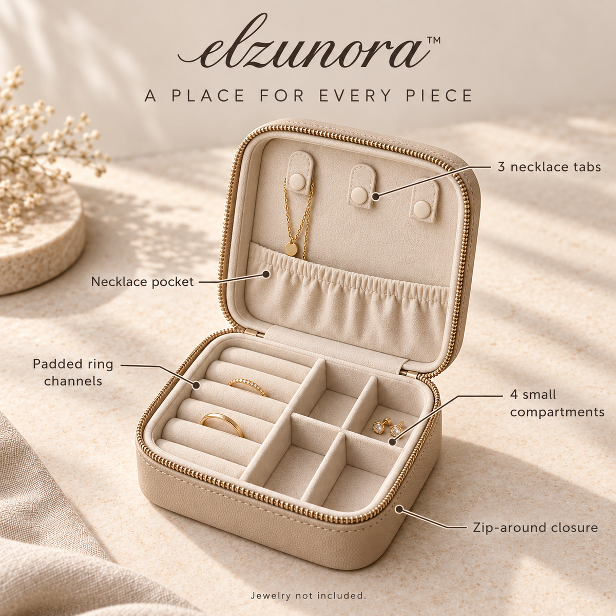 𝒆𝒍𝒛𝒖𝒏𝒐𝒓𝒂™ Travel Jewelry Case, Compact Ring Earring and Necklace Organizer