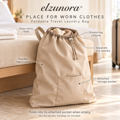 𝒆𝒍𝒛𝒖𝒏𝒐𝒓𝒂™ Travel Laundry Bag, Foldable Drawstring Clothes Organizer