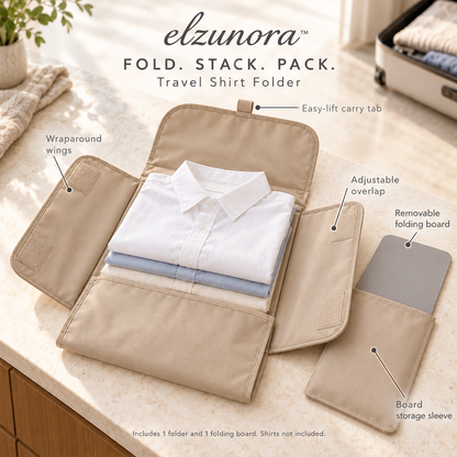 𝒆𝒍𝒛𝒖𝒏𝒐𝒓𝒂™ Travel Shirt Folder, Flat Garment Packing Organizer with Folding Board