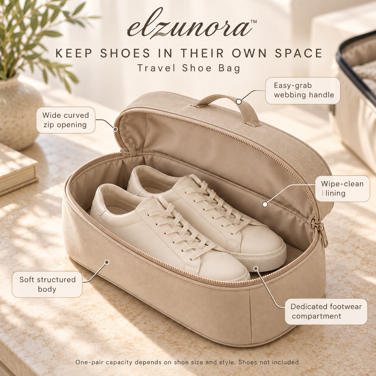 𝒆𝒍𝒛𝒖𝒏𝒐𝒓𝒂™ Travel Shoe Bag, Structured Single-Pair Luggage Organizer