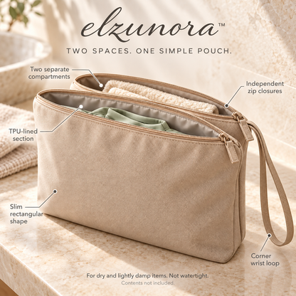 𝒆𝒍𝒛𝒖𝒏𝒐𝒓𝒂™ Two-Compartment Travel Pouch, Separate Storage for Dry and Damp Items